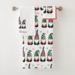 Frohe Weihnachten Gnomes Red Badhandtuch Set