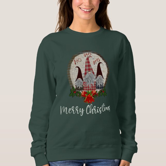 Frohe Weihnachten Gnomes Rustikal, Kariert, trendy Sweatshirt (Vorderseite)