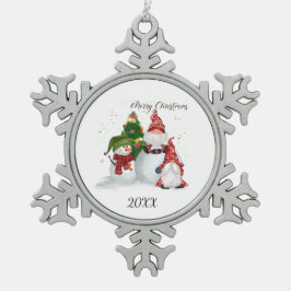 Frohe Weihnachten Gnomes Snowman Schneeflocken Zinn-Ornament