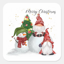 Frohe Weihnachten Gnomes Snowmen Quadratischer Aufkleber