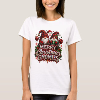 Frohe Weihnachten Gnomies Buffalo Karo Hemd, Süß T-Shirt