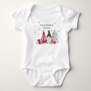 Frohe Weihnachten Gnomies! Zwei Gnome mit Geschenk Baby Strampler
