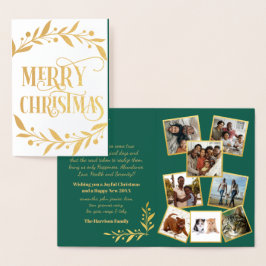 Frohe Weihnachten Gold Berries Green Foto Collage Folienkarte