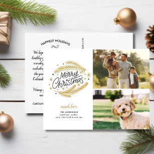 Frohe Weihnachten Gold Botanicals, 2 Fotos Postkarte