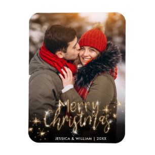 Frohe Weihnachten Gold Glitter Schriftzug PHOTO Gr Magnet