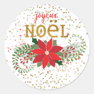 Frohe Weihnachten Gold Glitter Weihnachtsstern Runder Aufkleber