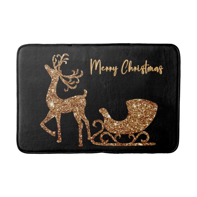 Frohe Weihnachten Gold Glitzer Reindeer & Sleigh Badematte (Vorderseite)