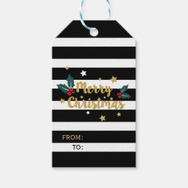 Frohe Weihnachten Gold Glitzer & Streifen Geschenkanhänger