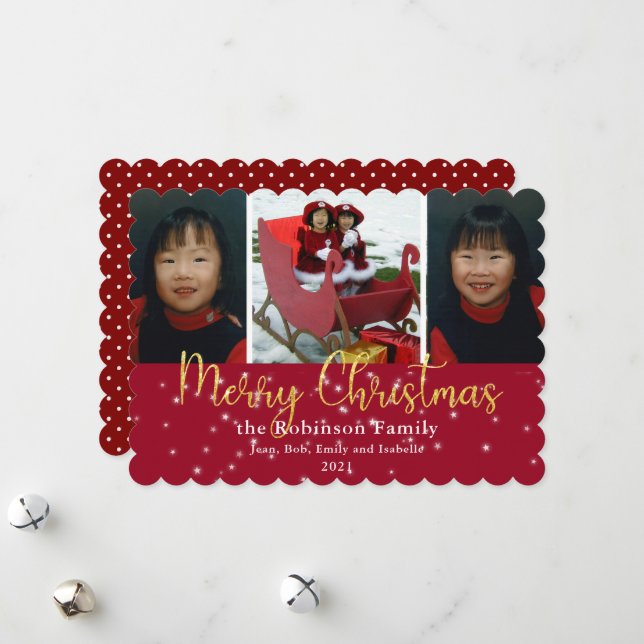 Frohe Weihnachten Gold Glitzer und Sterne 3 Foto (Vorderseite/Rückseite Beispiel)
