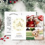 Frohe Weihnachten Gold Holiday Wreath 2 Fotos Postkarte<br><div class="desc">Verpassen Sie Weihnachtsfeiertag Cheer mit dieser festlichen Postkarte mit Ihren zwei Fotos und einem Imitat goldenen Feiertag Schneeflocken Kranz. Die Rückseite bietet Platz für eine typisierte Notiz oder löschen, um Platz für eine handgeschriebene Notiz verlassen. Spaß und festlich, aber einfach und modern - eine Karte, die die Freude am Urlaub...</div>