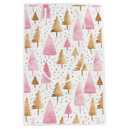Frohe Weihnachten Gold Pink Tree Mittlere Geschenktüte