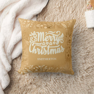 Frohe Weihnachten Gold Pinsel Schrift Name Kissen