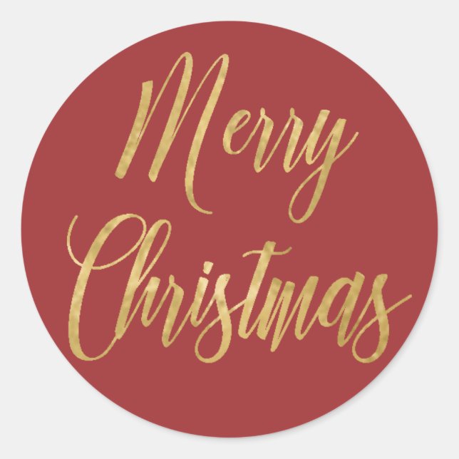Frohe Weihnachten Gold Red Simple Elegant Runder Aufkleber (Vorderseite)