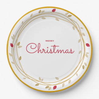 Frohe Weihnachten Gold/Rot Pappteller