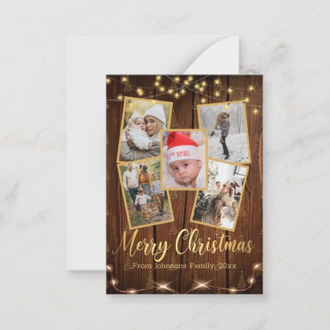 Frohe Weihnachten Gold rustikale Bauernhof 5 Foto Mitteilungskarte (Vorderseite)