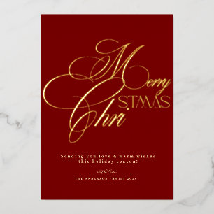 Frohe Weihnachten Gold Schrift Rot Minimal Feierta Folieneinladung