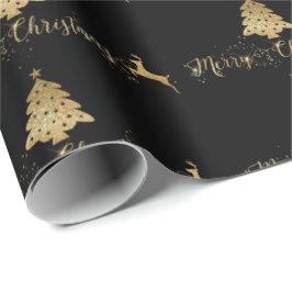 Frohe Weihnachten Gold Schwarze Muster Typografie Geschenkpapier