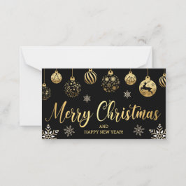 Frohe Weihnachten Gold schwarze Ornamente Schneefl Mitteilungskarte