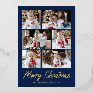 Frohe Weihnachten Gold Script 6 Foto Collage Folien Feiertagskarte