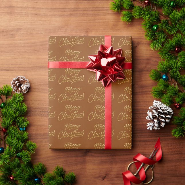 Frohe Weihnachten Gold Script Holiday Pattern Geschenkpapier (Feiertagsgeschenk)