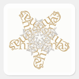 Frohe Weihnachten, Gold & Silver Calligrafy Star Quadratischer Aufkleber