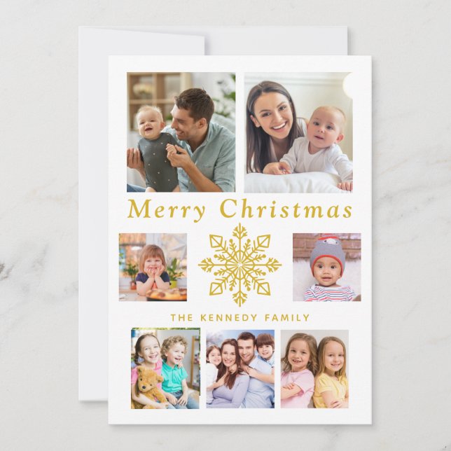 Frohe Weihnachten Gold Snowflake 7 Foto Collage (Vorderseite)