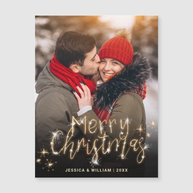 Frohe Weihnachten Gold Sparkle FOTO Grußmagazin Magnetkarte (Vorderseite)