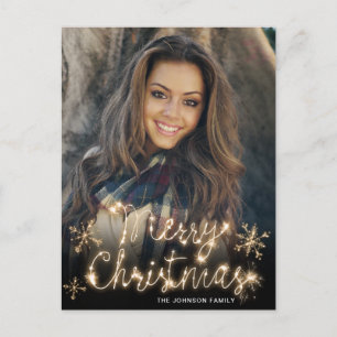 Frohe Weihnachten Gold Sparkle Script FOTO Gruß Postkarte