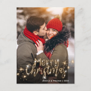 Frohe Weihnachten Gold Sparkle Script FOTO Gruß Postkarte
