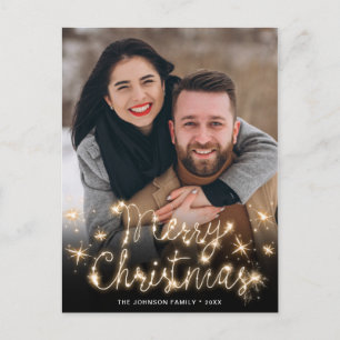Frohe Weihnachten Gold Sparkle Script FOTO Gruß Postkarte