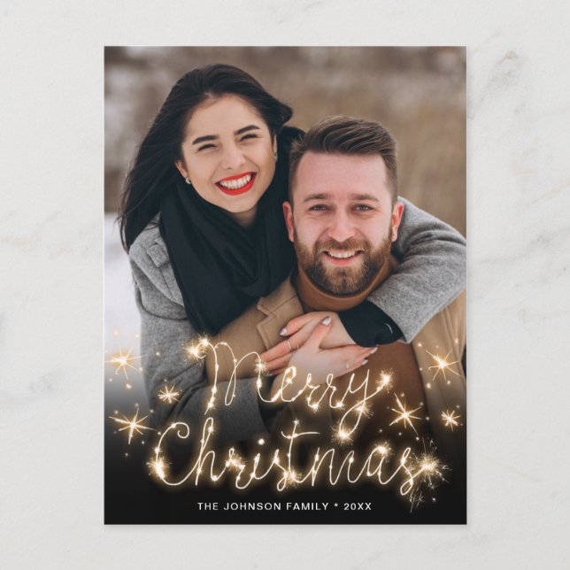 Frohe Weihnachten Gold Sparkle Script FOTO Gruß Postkarte (Vorderseite)