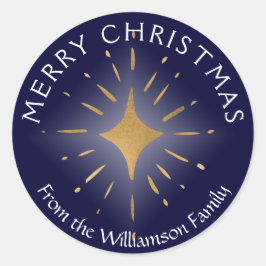 Frohe Weihnachten Gold Star Navy Blue Runder Aufkleber