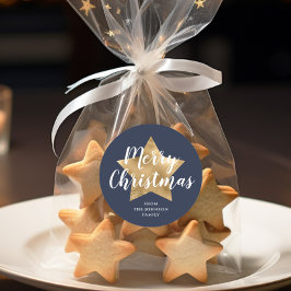 Frohe Weihnachten Gold Star Navy Blue Runder Aufkleber