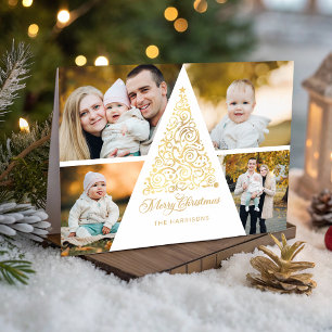 Frohe Weihnachten Gold Swirl Tree 4 Foto Collage