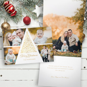 Frohe Weihnachten Gold Swirl Tree 4 Foto Collage Dreifach Gefaltete Urlaubskarte