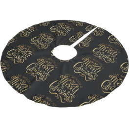 Frohe Weihnachten Gold Typografie Black Chic Polyester Weihnachtsbaumdecke