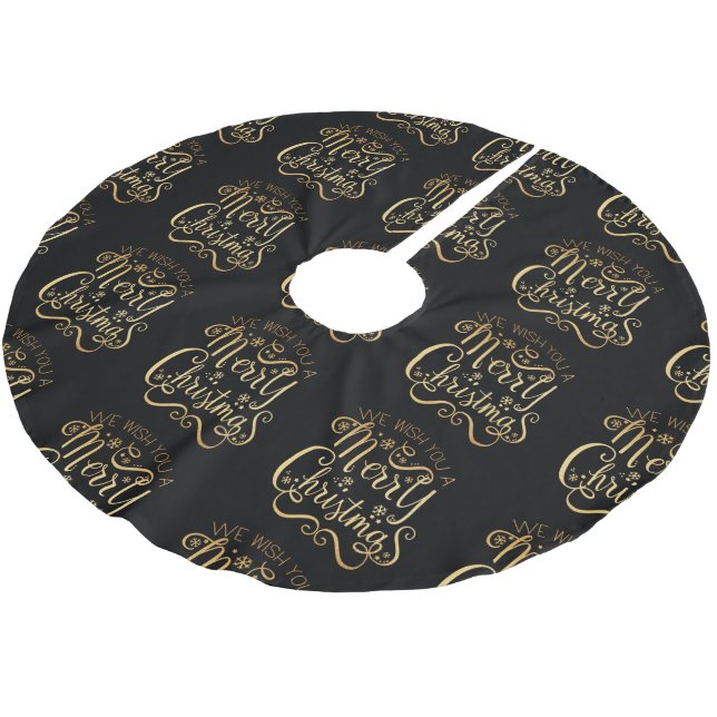 Frohe Weihnachten Gold Typografie Black Chic Polyester Weihnachtsbaumdecke (Schrägansicht)