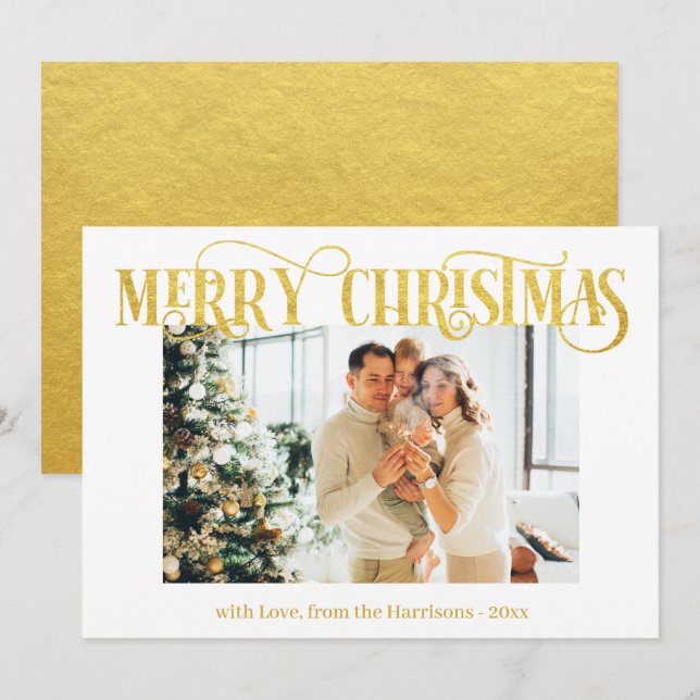 Frohe Weihnachten Gold Typografie Modernes Foto (Vorne/Hinten)