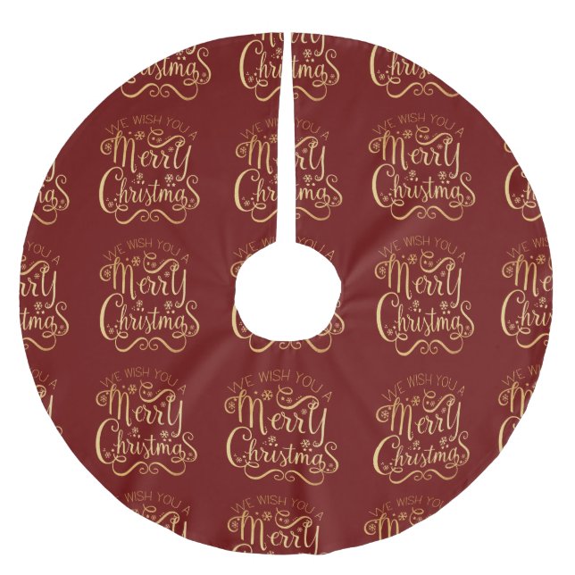 Frohe Weihnachten Gold Typografie Red Chic Polyester Weihnachtsbaumdecke (Vorderseite)