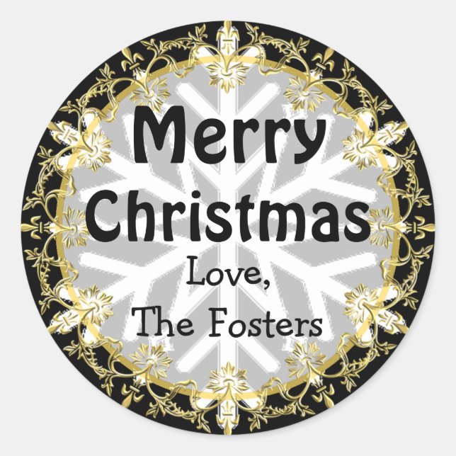 Frohe Weihnachten Gold und Black Personalize Urlau Runder Aufkleber (Vorderseite)