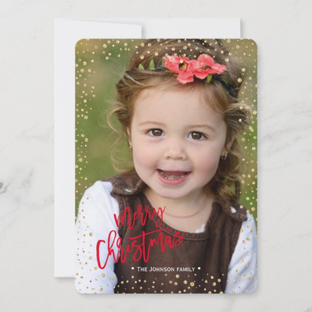 Frohe Weihnachten | Gold und Rot | Glitzer Dots (Vorderseite)