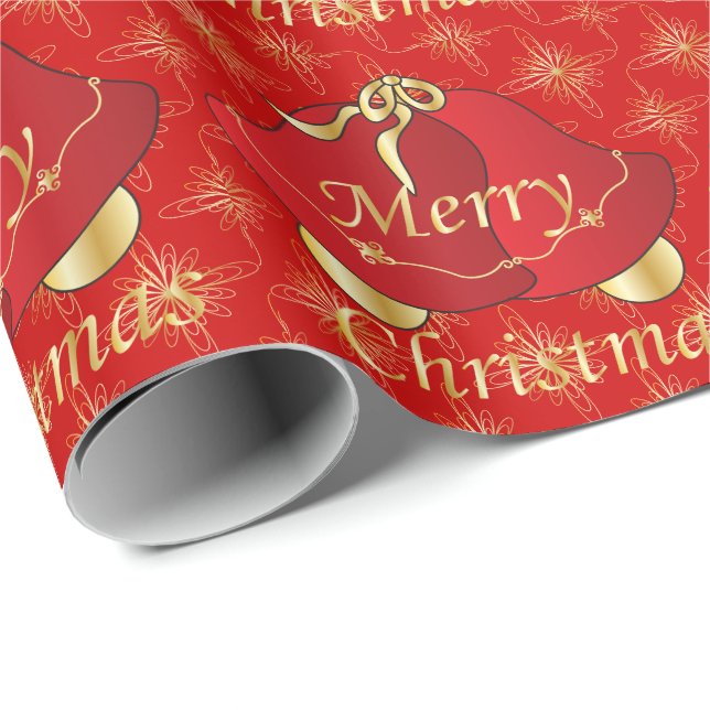 Frohe Weihnachten Gold und Rote Glocken Geschenkpapier (Rolleneckpunkt)