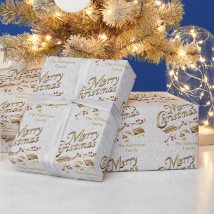 Frohe Weihnachten - Gold und Weiß Geschenkpapier