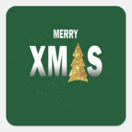 Frohe Weihnachten Gold Weihnachtsbaum Design Quadratischer Aufkleber
