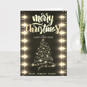 Frohe Weihnachten, Gold Weihnachtsbaum, String Lig Feiertagskarte