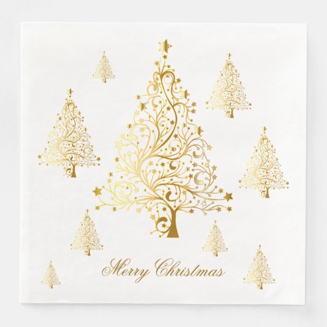 Frohe Weihnachten Gold Weihnachtsbaumen Serviette (Vorderseite)