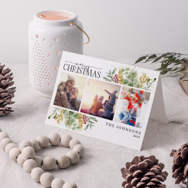 Frohe Weihnachten Gold Winter Botanisches Foto Hol (Get into the holiday spirit with a heartfelt folded christmas card! 🎅)