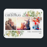 Frohe Weihnachten Gold Winter Botanisches Foto Hol Magnet<br><div class="desc">Suchen Sie eine einzigartige Urlaubskarte, die sich wirklich auszeichnet? Karo aus unserem frohen Weihnachts Gold Winter Grün Botanisches Foto Holiday Card Magnet! Diese wunderschöne Karte zeigt drei Ihrer Lieblings-Fotos, umgeben von festlichen roten und grünen Wintermotiven. Die moderne Kalligraphie rundet das Aussehen ab und macht diese eine Urlaubskarte, die Sie bestimmt...</div>