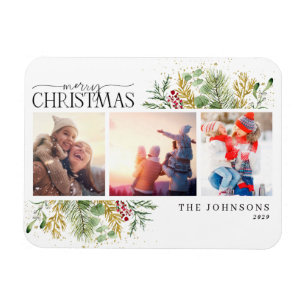 Frohe Weihnachten Gold Winter Botanisches Foto Hol Magnet