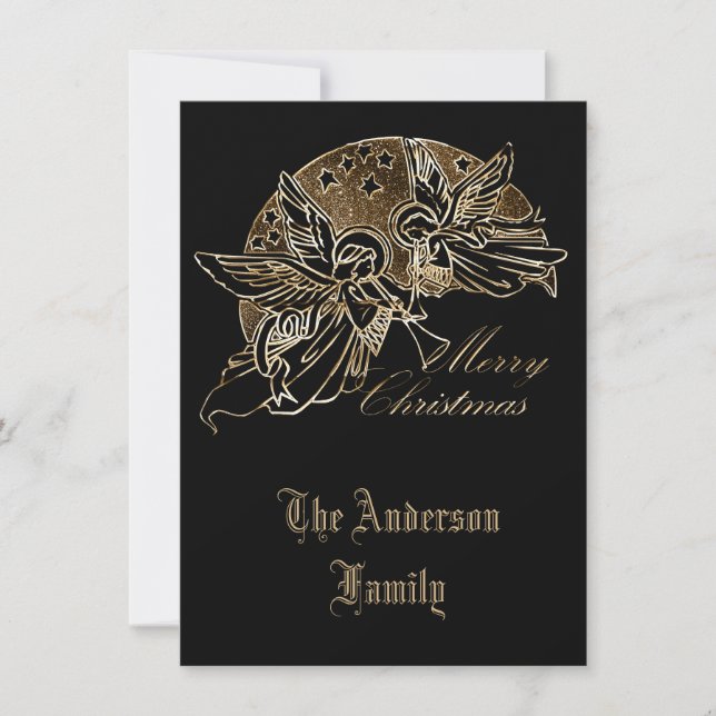 Frohe Weihnachten Golden Angels Trumpet Typografie (Vorderseite)